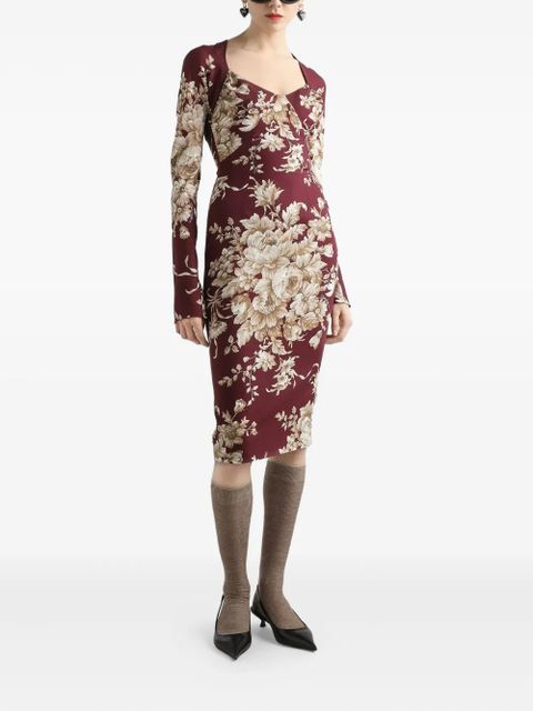 Dolce & Gabbana floral-print long-sleeve midi dress - Red - zdjęcie produktu nr 2