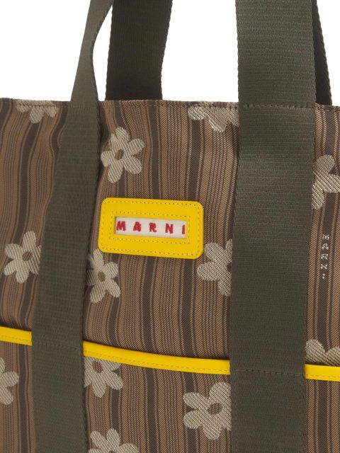 Marni floral striped tote bag - Brown