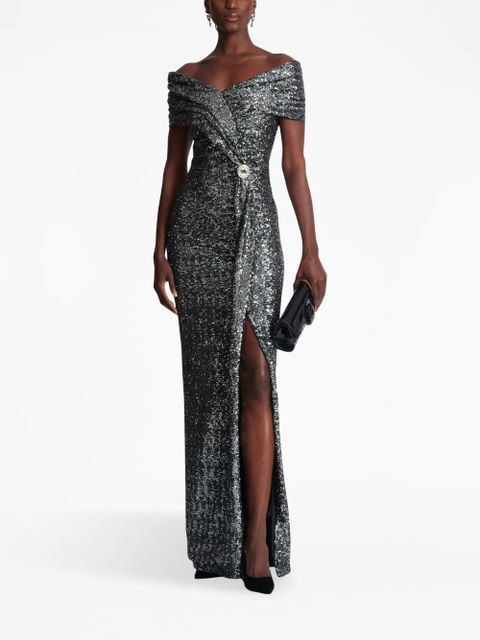 Balmain off-shoulder sequin-embellished gown - Silver