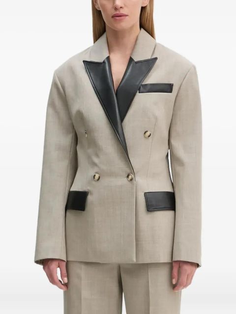 Nanushka Pacey leather-trimmed double-breasted blazer - Neutrals - zdjęcie produktu nr 1