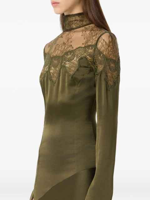 Blumarine lace-detail high-neck midi dress - Green