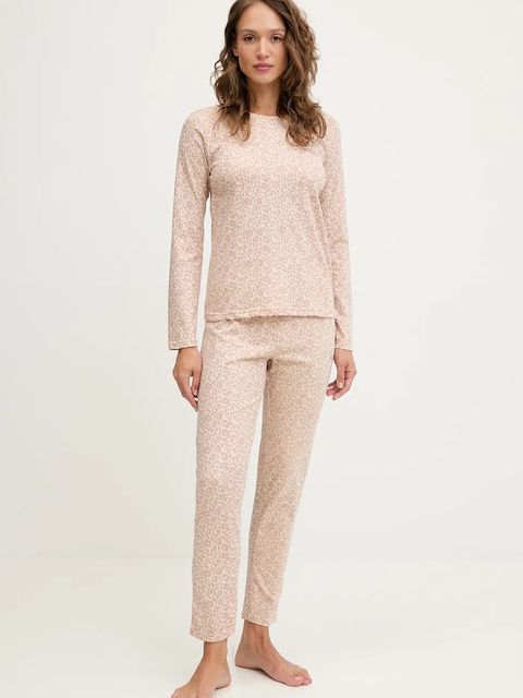 Fila piżama bawełniana damska kolor beżowy FPW4219 - zdjęcie produktu nr 1