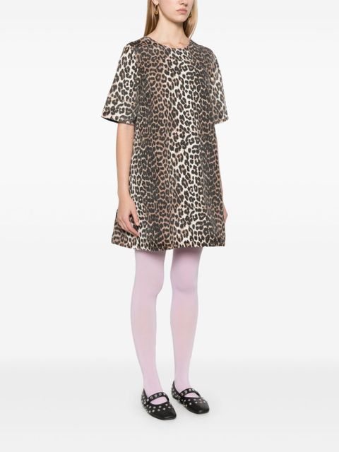 GANNI leopard-print denim mini dress - Neutrals