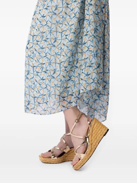 Jimmy Choo 85mm Ayla metallic cross-strap wedge sandals - Gold