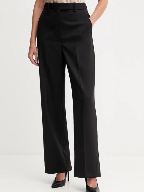 Tommy Hilfiger spodnie wełniane damskie kolor czarny proste high waist WW0WW48362 - zdjęcie produktu nr 1