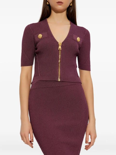 Balmain zip-up ribbed top - Purple