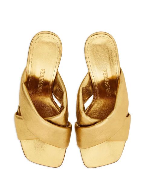 Ferragamo Gancini-heel padded sandals - Gold