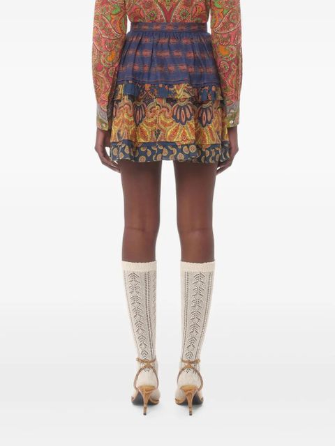 Valentino Garavani mini Medaglioni Voyage Imaginaire linen skirt - Blue