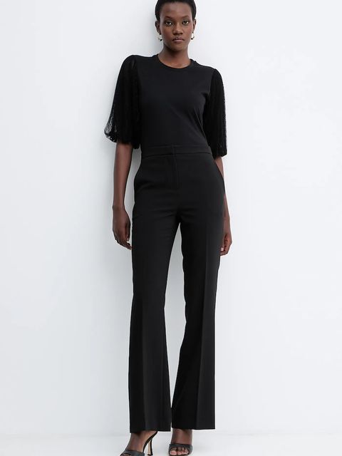 Twinset spodnie damskie kolor czarny dzwony high waist 252TT2232