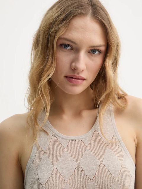 AERON top z domieszką lnu KISMET kolor beżowy TO479561