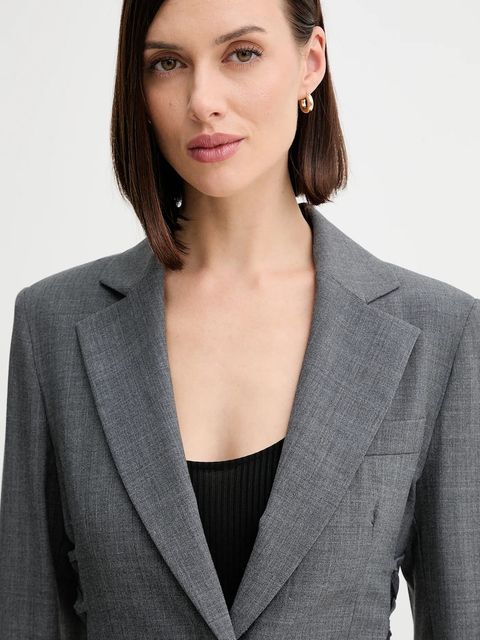 Marella marynarka z wełną kolor szary jednorzędowa gładka 2523046014200