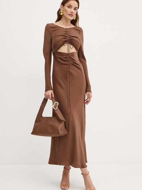 Bardot sukienka DARING kolor brązowy maxi rozkloszowana 59388DB