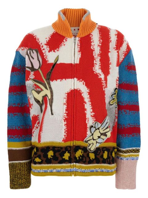 Marni patchwork appliqué cardigan - Red - zdjęcie produktu nr 1