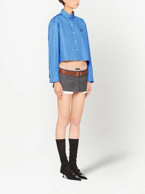Miu Miu embroidered logo cropped shirt - Blue