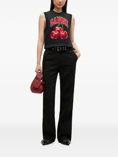 GANNI cherry-embroidered top - Grey - zdjęcie produktu nr 2