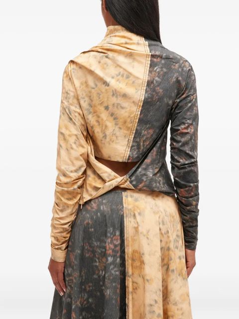 GANNI asymmetric-neck floral-print top - Yellow