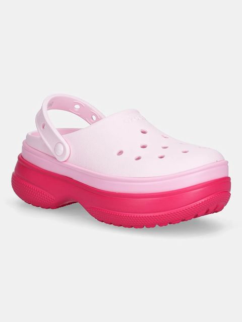 Crocs klapki Classic Stacked Clog damskie kolor różowy na platformie 211355 - zdjęcie produktu nr 1
