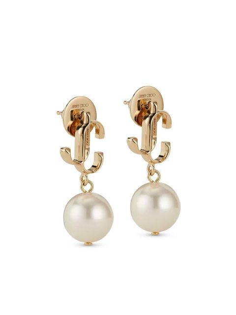 Jimmy Choo logo-lettering pearl earrings - Gold
