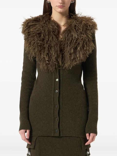 Blumarine feather-embellished wool cardigan - Green