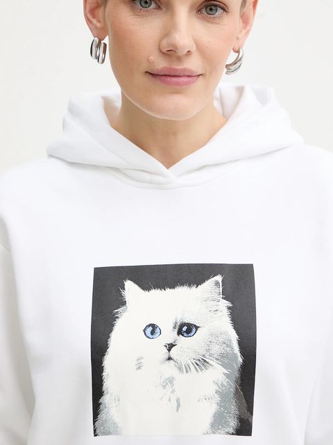 Karl Lagerfeld bluza damska kolor biały z kapturem z nadrukiem B1W20012