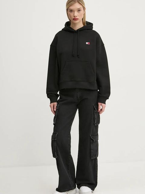 Tommy Jeans bluza bawełniana damska kolor czarny z kapturem DW0DW19414
