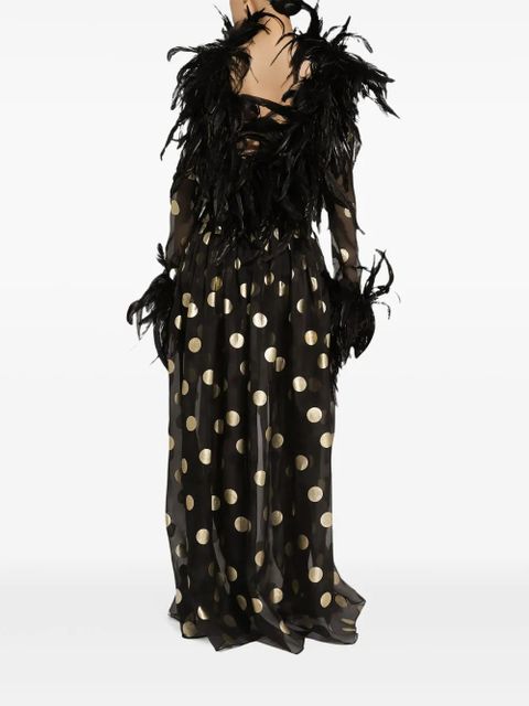 Dolce & Gabbana feather-trim polka-dot dress - Black