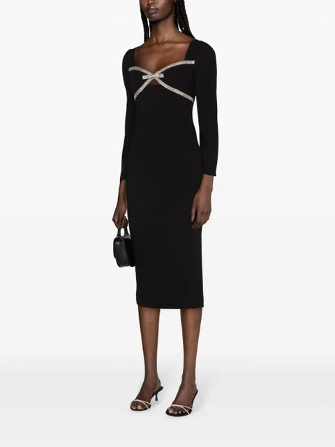 Self-Portrait bow-detail crepe midi dress - Black