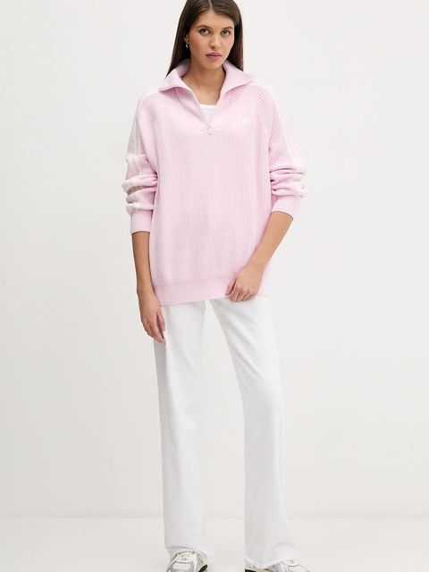 adidas Originals sweter Funnel damska kolor różowy z półgolfem KS7785