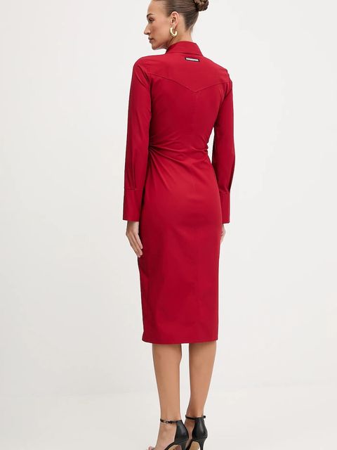 Patrizia Pepe sukienka bawełniana kolor czerwony midi prosta 8A1538 A391