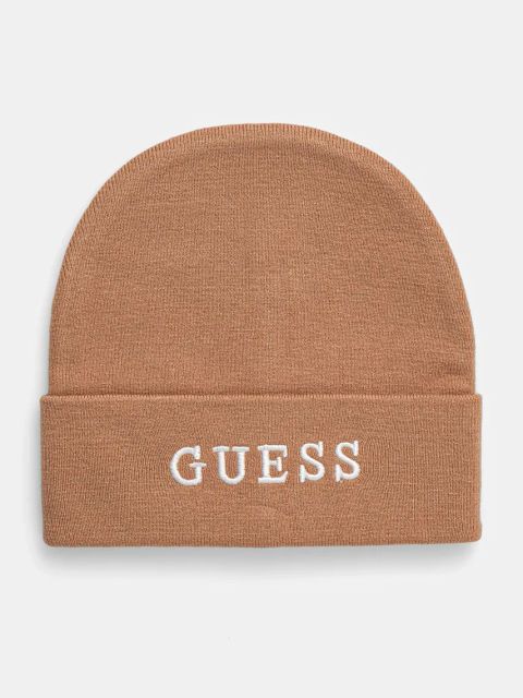 Guess czapka kolor brązowy z grubej dzianiny AW5189 POL01
