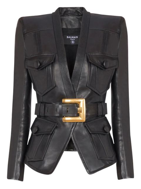 Balmain belted leather jacket - Black - zdjęcie produktu nr 1