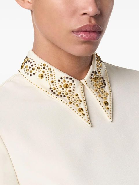 Versace embellished-collar short-sleeve top - Neutrals