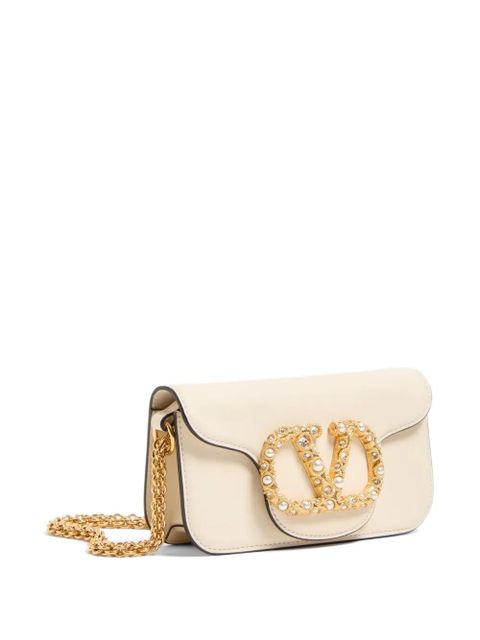 Valentino Garavani Locò small shoulder bag in calfskin with jewel logo - Neutrals
