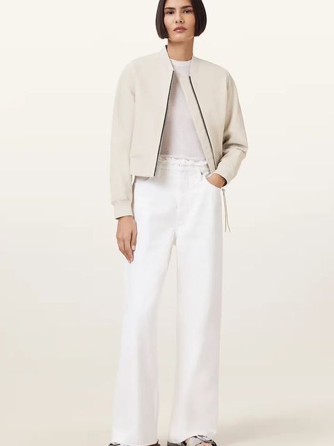 AllSaints kurtka skórzana ORTEN BOMBER JACKET damska kolor beżowy przejściowa W072LB