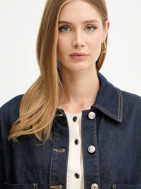 Morgan kurtka jeansowa kolor granatowy przejściowa oversize GADZA