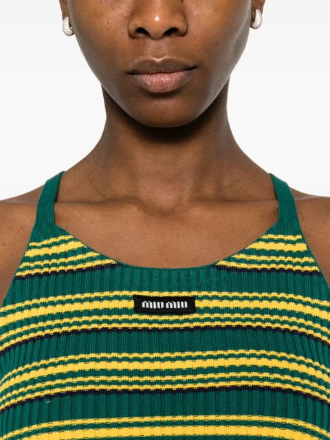 Miu Miu stripe halterneck crop tank top - Green