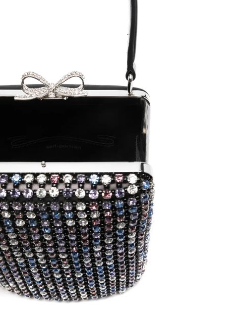 Self-Portrait crystal-embellished mini tote bag - Black