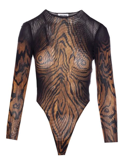 Jean Paul Gaultier tiger-print mesh bodysuit - Black - zdjęcie produktu nr 1