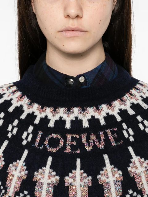 LOEWE patterned crew-neck sweater - Blue