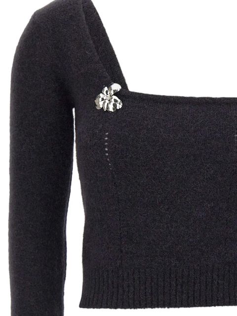 Blumarine flower-embellished one-shoulder sweater - Black - zdjęcie produktu nr 2