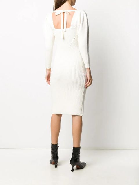 Self-Portrait lace-trimmed ribbed dress - White