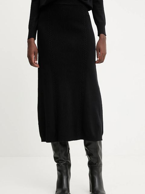 Answear.LAB spódnica z kaszmirem kolor czarny midi rozkloszowana