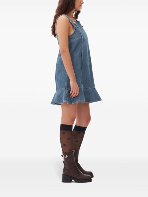 GANNI flared-hem denim mini dress - Blue