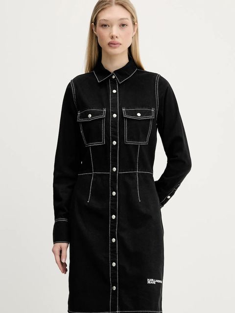 Karl Lagerfeld Jeans sukienka jeansowa kolor czarny midi prosta A3W13015 - zdjęcie produktu nr 1