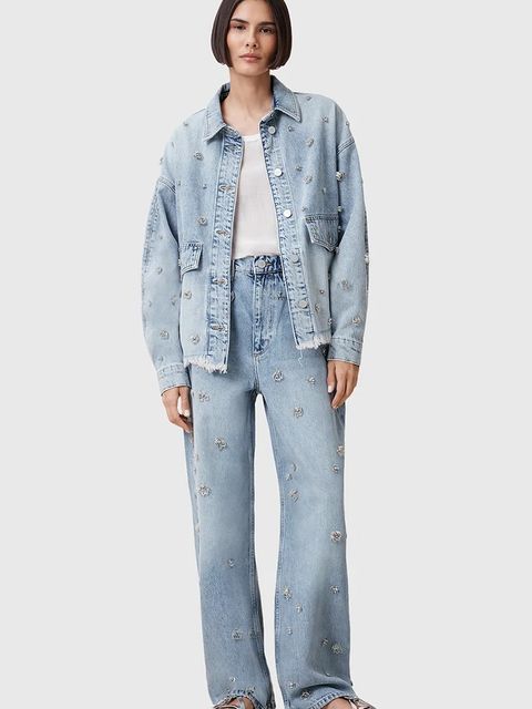 AllSaints kurtka jeansowa bawełniana HETTIE kolor niebieski przejściowa oversize W106PC