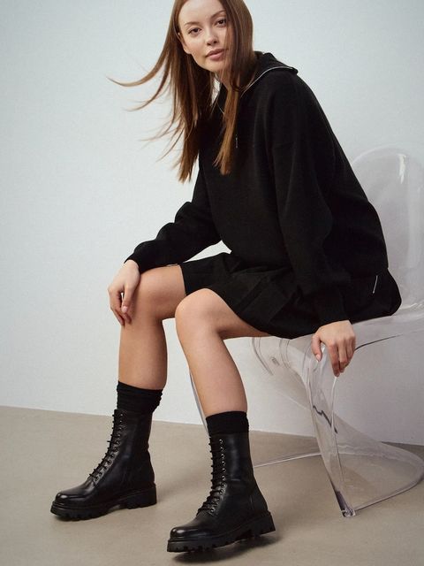 Medicine botki skórzane damskie kolor czarny na platformie