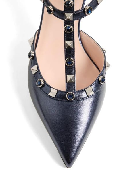Valentino Garavani Rockstud pumps in laminated nappa leather with 65mm cabochon - Blue