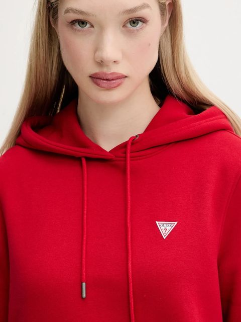 Guess Jeans bluza damska kolor czerwony z kapturem gładka W4YQ04 KC811