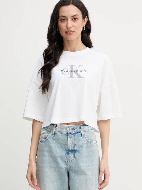 Calvin Klein Jeans crop top damski bawełniany - zdjęcie produktu nr 1