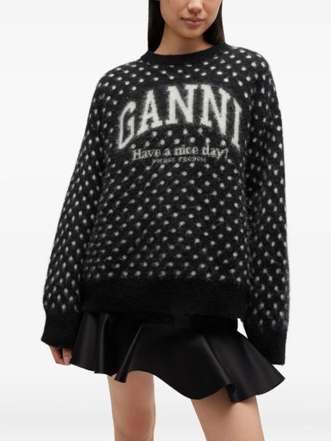 GANNI polka-dot logo sweater - Black